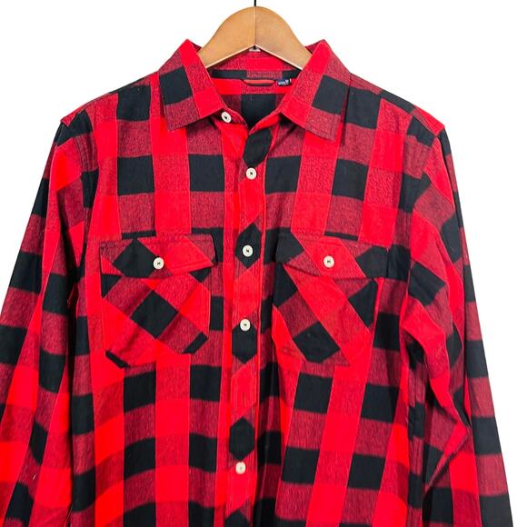 Design in Italy Flannel Shirt Button Down Lumberjack Red Black Checker - M - Picture 2 of 4